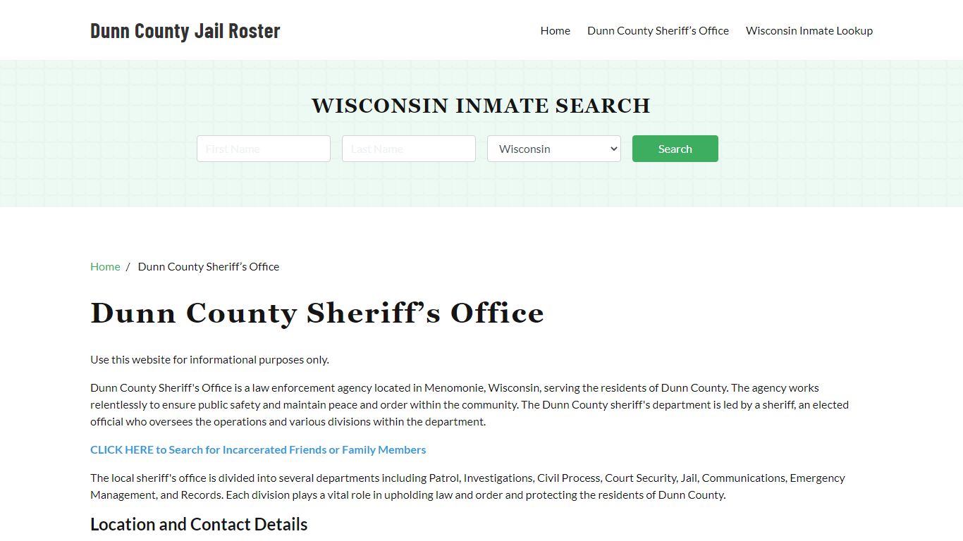 Dunn County Sheriff Office, WI, Arrest Warrants Search